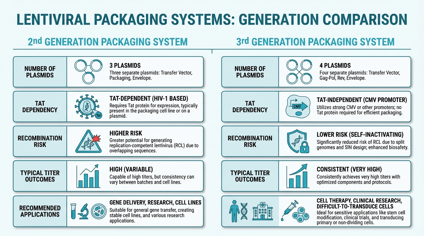 Comparison of 2nd and 3rd generation lentiviral packaging systems