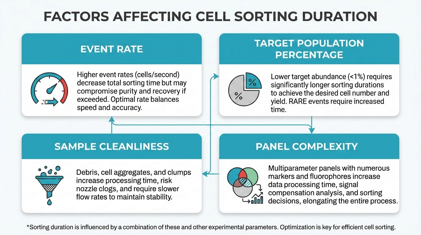 Cell sorting duration factors and speed optimization