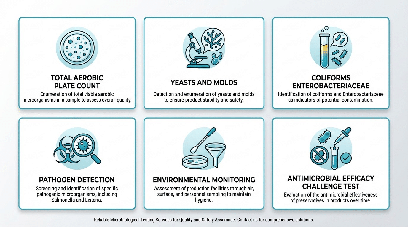 Types of microbiological tests showing laboratory testing procedures and equipment